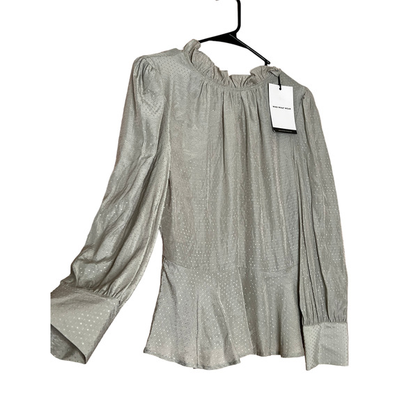 who what wear green polka dots halter neck ruffle cuff long sleeve blouse sz xs - Picture 3 of 11